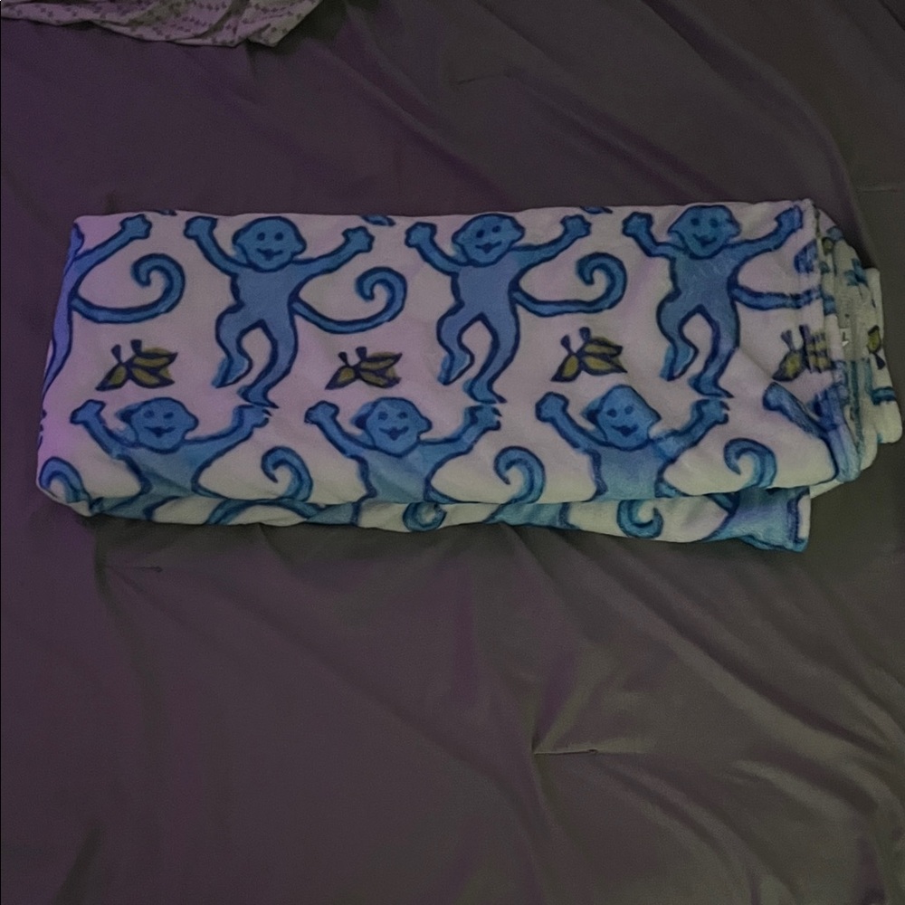 Blue Dancing Monkey Print Blanket
